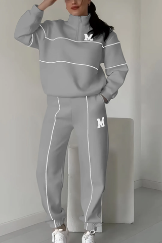 Trendy Dames Trainingspak Set met Half-Zip Sweater Grijs