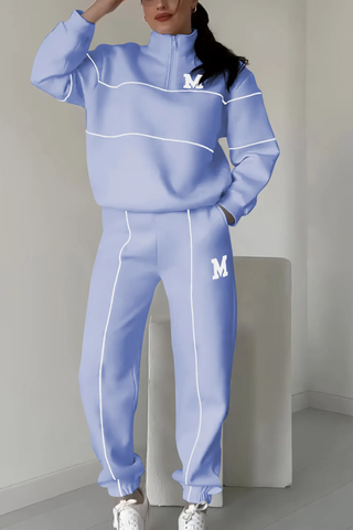 Trendy Dames Trainingspak Set met Half-Zip Sweater Lichtblauw