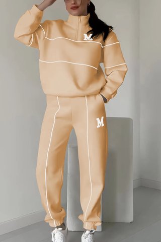 Trendy Dames Trainingspak Set met Half-Zip Sweater Khaki