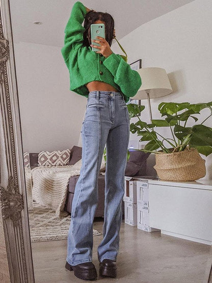 Flare-jeans met sterpatch op de rug