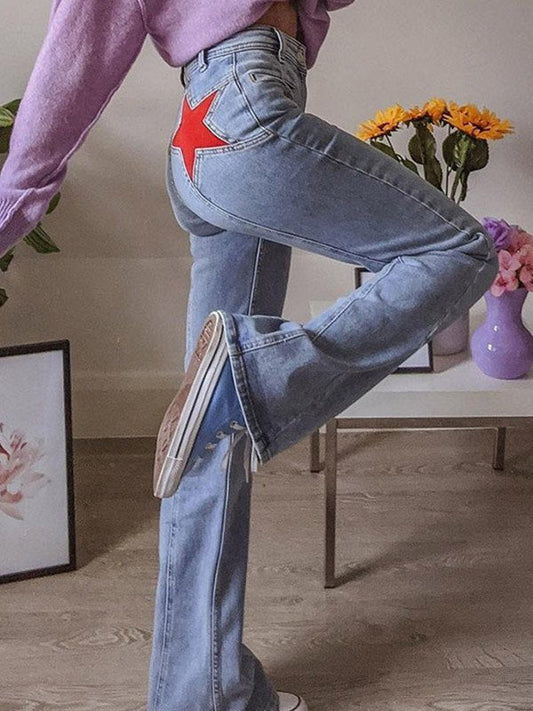 Flare-jeans met sterpatch op de rug