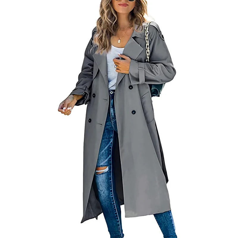 Trenchcoat Tailored Katoen Blend Double-Breasted Elegante Grijs