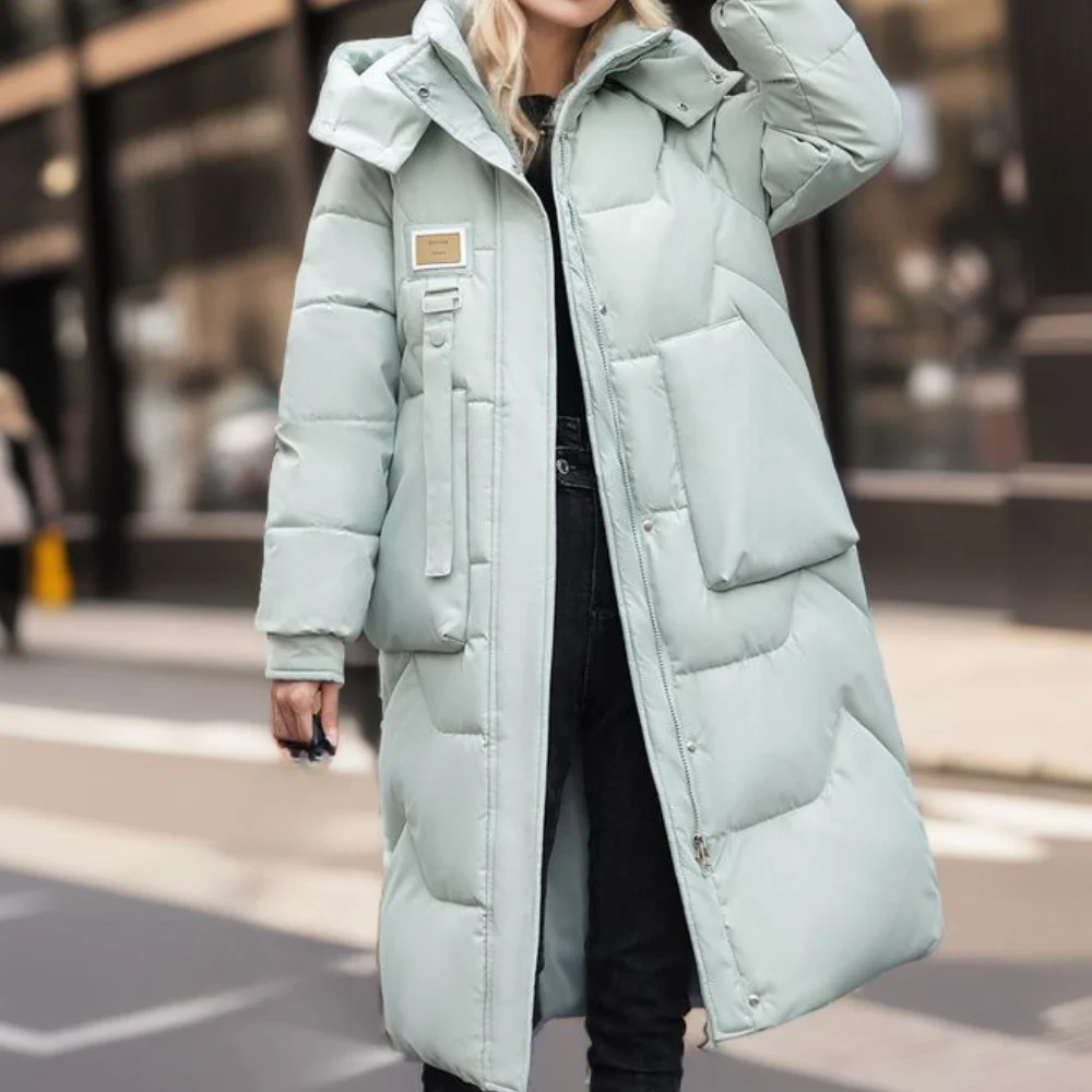 Lange Trenchcoat Gewatteerd Oversized Losvallend Warmte Groen