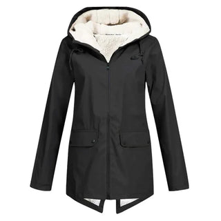 Trenchcoat Waterdicht Fleece Lined Hooded Tailored Fit Zwart