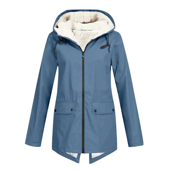 Trenchcoat Waterdicht Fleece Lined Hooded Tailored Fit Blauw