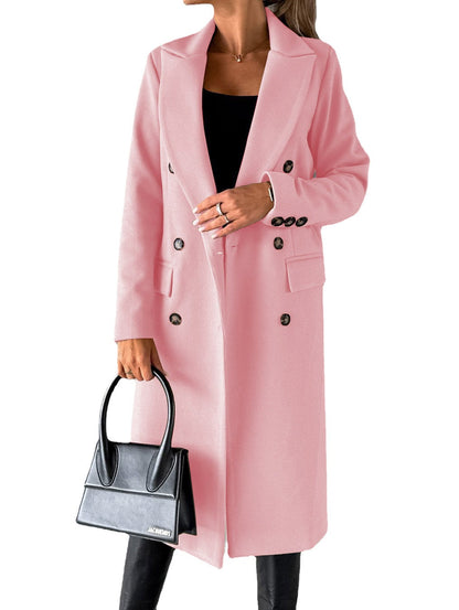 Trenchcoat Wolblend Getailleerd Knielengte Dubbelgeknoopt Roze