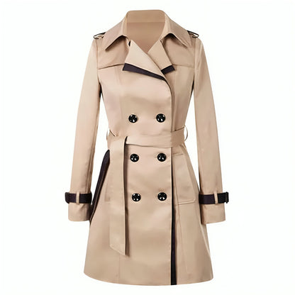 Lange Dames Trenchcoat met Wikkel en Knopen Khaki