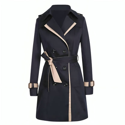 Lange Dames Trenchcoat met Wikkel en Knopen Zwart