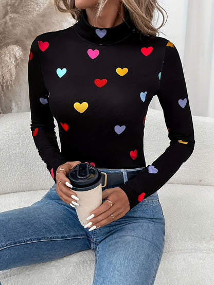 Dames T-shirt Hartjesprint Valentijnsdag met Lange Mouw Katoenmix