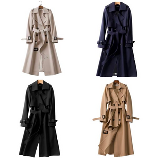 Lange Dames Jas Elegante Dubbele Knoopsluiting Met Knopen