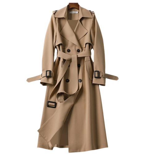 Lange Dames Jas Elegante Dubbele Knoopsluiting Met Knopen Khaki