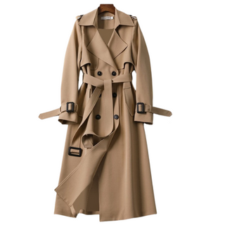 Lange Dames Jas Elegante Dubbele Knoopsluiting Met Knopen Khaki