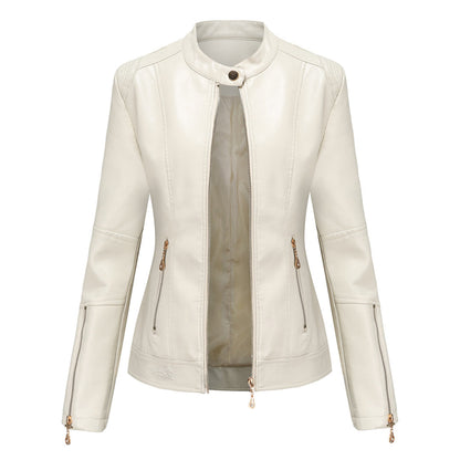 Dames Leren Jas Zacht En Soepel Leer Symmetrische Ritssluiting