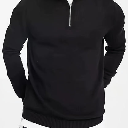 Casual herentrui met halve rits en col Ritssluiting
