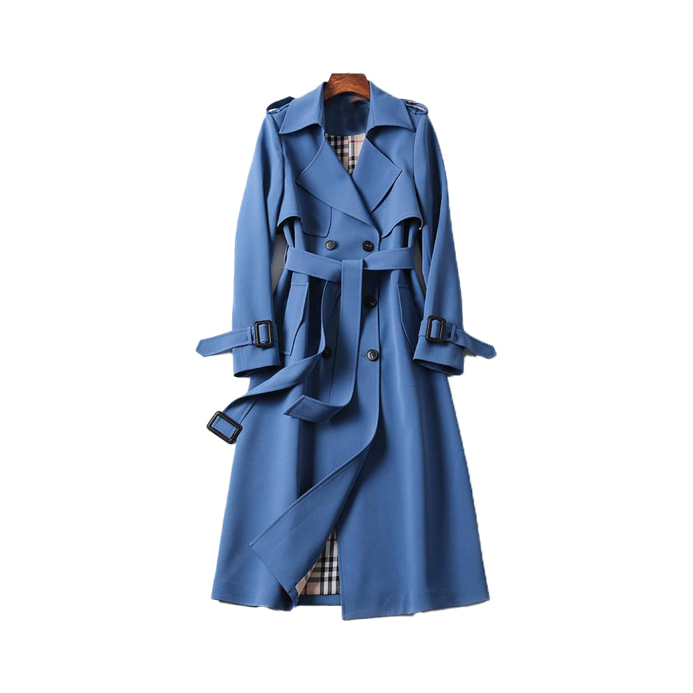 Dames Trenchcoat Dubbele Knopen Polyester Klassiek Comfort Blauw
