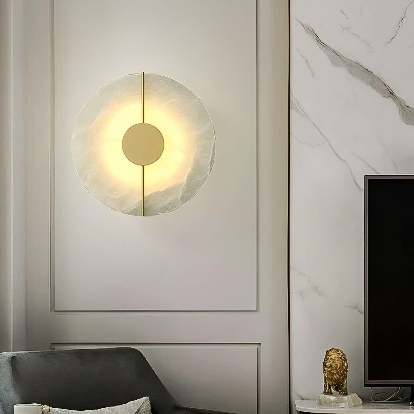 Noordse Wandlamp van Marmer met Warme Witte LED Verlichting - Stijlvolle Zwarte Muurlamp voor Binnengebruik