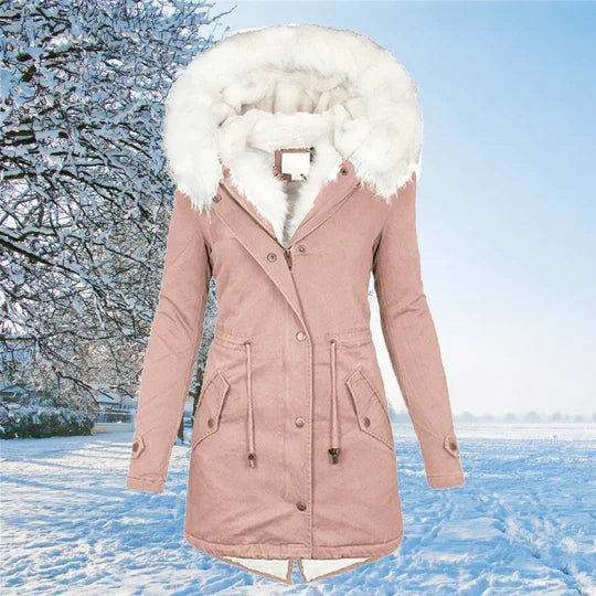Dames Lange Mouw Warme Winterjas Zachte Isolerende Stof Roze