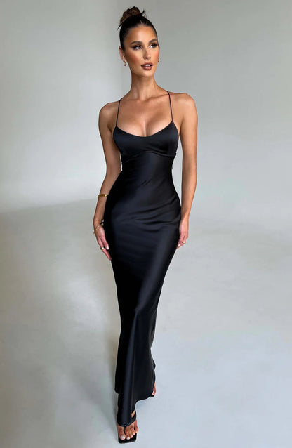 Eiland Dromen Dames Maxi Jurk – Luchtige Zomerjurk met Tropische Look Zwart