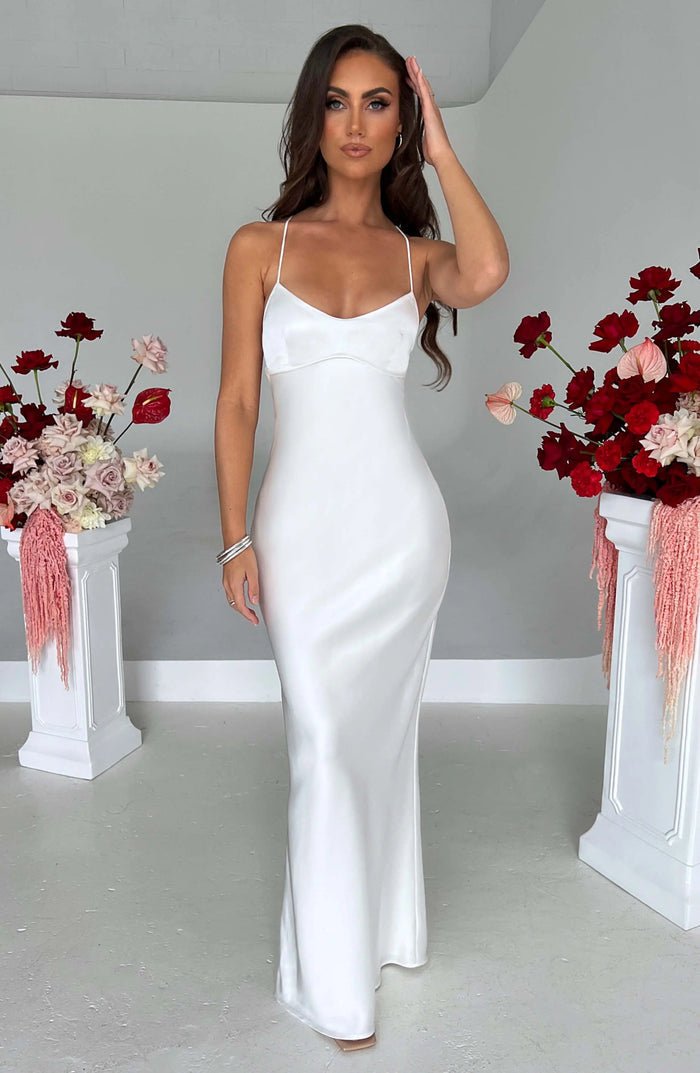 Eiland Dromen Dames Maxi Jurk – Luchtige Zomerjurk met Tropische Look Wit