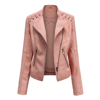 Dames Leren Jas Zacht en Soepel Leer Met Comfortabele Pasvorm Roze