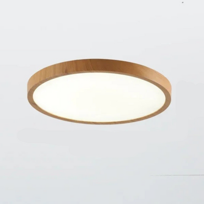 Ultradun Circulair Plafondlicht met Verstelbare LED Verlichting – Warm Walnootkleur, Modern Design voor Woonkamer en Slaapkamer Hout