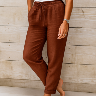 Linnen Damesbroek Stijlvol Stof Luchtig Moderne Snit Comfort Bordeaux