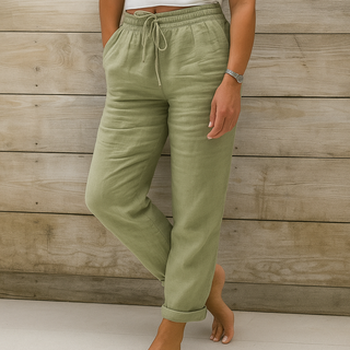 Linnen Damesbroek Stijlvol Stof Luchtig Moderne Snit Comfort Matcha