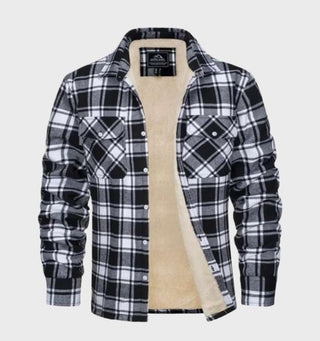 Heren Flanellen Jack Vintage Met Knoopsluiting Fleece - Winterjas Heren Zwart