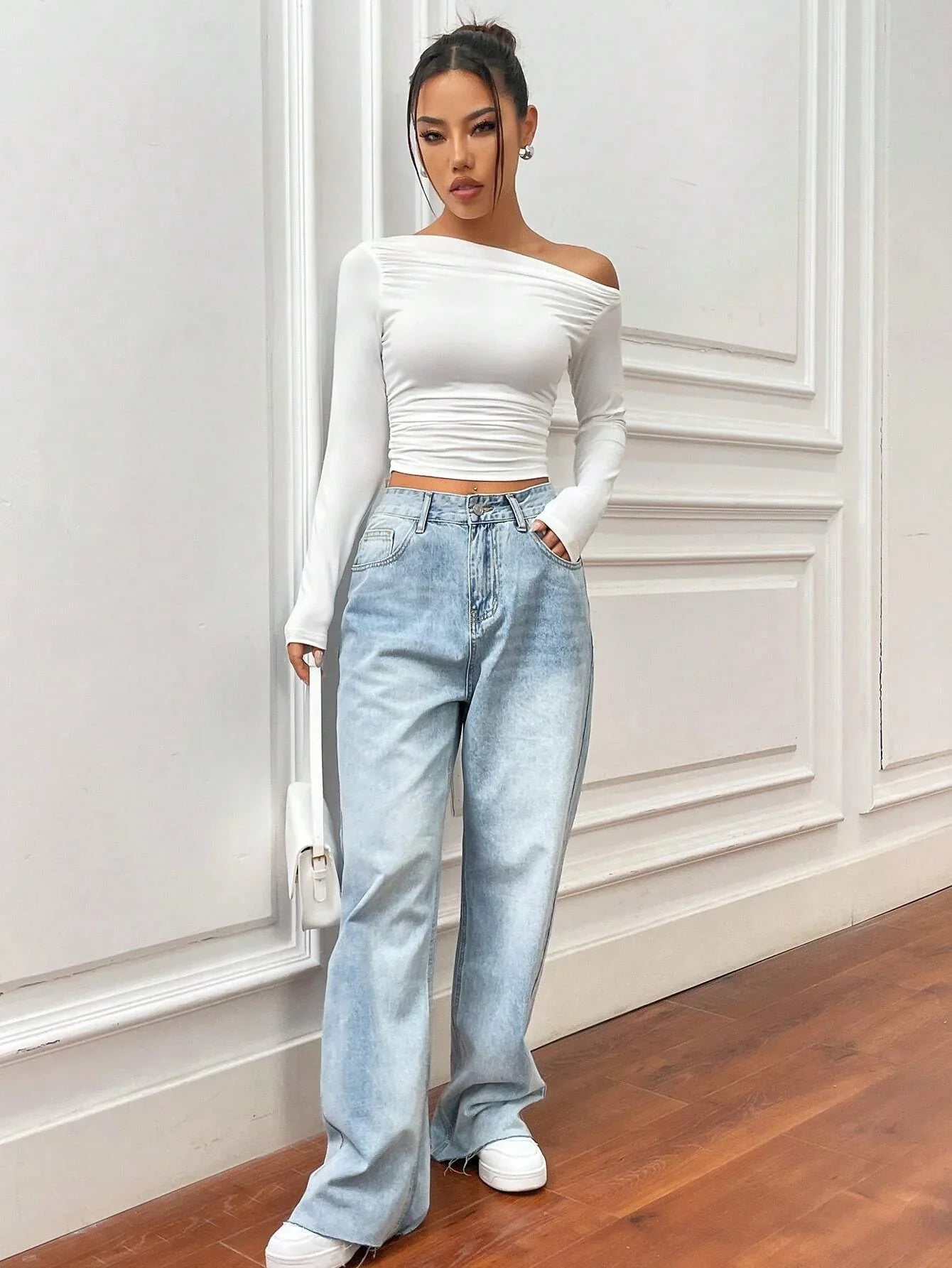 Mooie Zicht Off-Shoulder Lange Mouwen Top Tops SEREIN