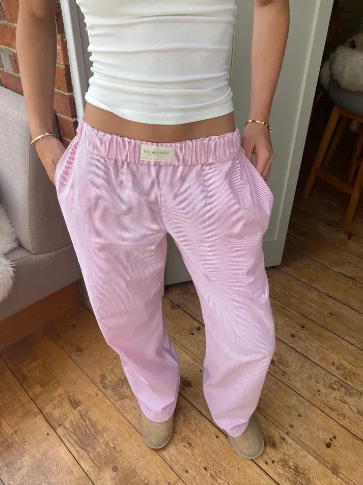 Gestreepte Comfortbroek | Katoen | Comfort & Stijl Lichtroze