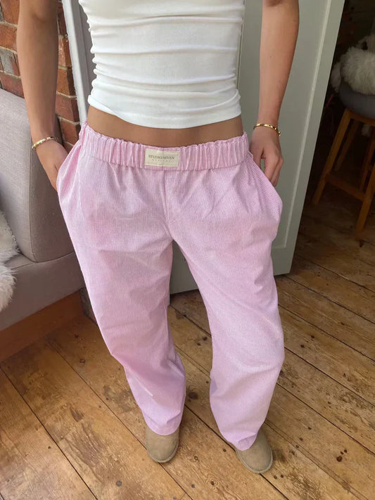 Gestreepte Comfortbroek | Katoen | Comfort & Stijl Lichtroze