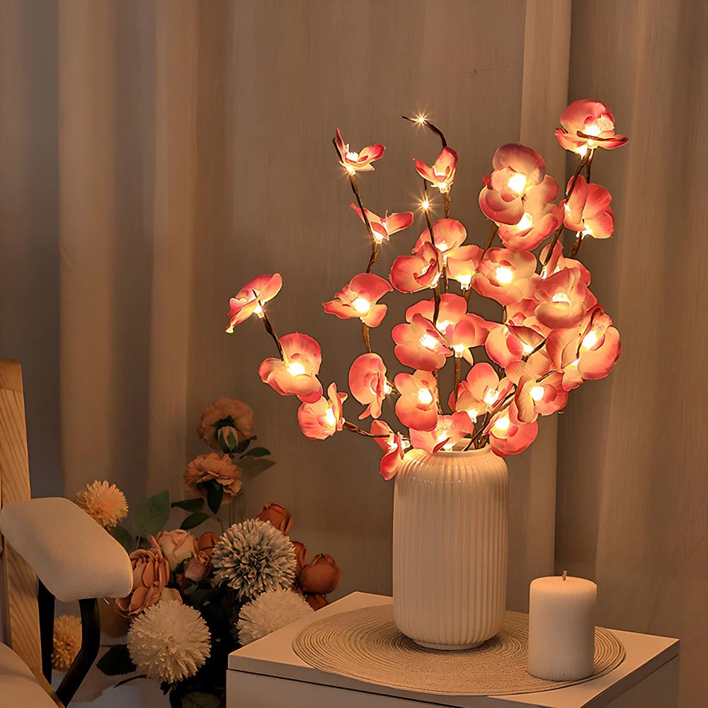 Verlichte Wandlamp Takken met LED – Flexibele Natuurlijke Decoratie voor Binnen en Buiten Roze Orchidee