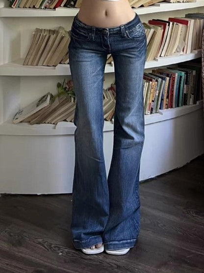 Vrouwen Flare Jeans Gewassen Blauw Katoen