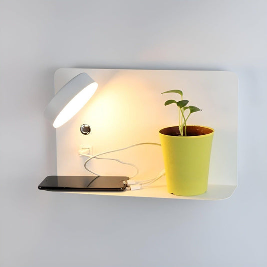 LED Wandlamp met USB-oplader en Schakelaar - Compact Lichtgeel Muurlamp voor Binnengebruik Wit Rechts