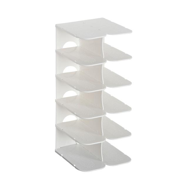 Modulaire 6-laags Schoenenopbergplanken – Stapelbare en Inklapbare Organizer van Duurzaam Polypropyleen in Beige, Grijs of Wit Wit 6-laags