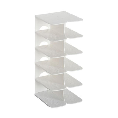 Modulaire 6-laags Schoenenopbergplanken – Stapelbare en Inklapbare Organizer van Duurzaam Polypropyleen in Beige, Grijs of Wit Wit 6-laags