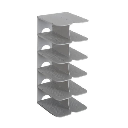 Modulaire 6-laags Schoenenopbergplanken – Stapelbare en Inklapbare Organizer van Duurzaam Polypropyleen in Beige, Grijs of Wit