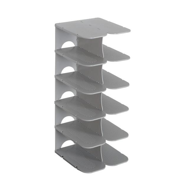 Modulaire 6-laags Schoenenopbergplanken – Stapelbare en Inklapbare Organizer van Duurzaam Polypropyleen in Beige, Grijs of Wit Grijs 6-laags