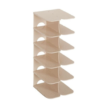 Modulaire 6-laags Schoenenopbergplanken – Stapelbare en Inklapbare Organizer van Duurzaam Polypropyleen in Beige, Grijs of Wit Beige 6-laags