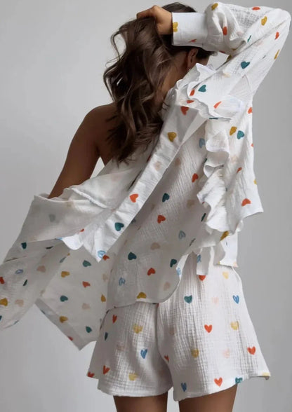 Francesca Set Hartprint Katoenen Overhemd en Shorts Set