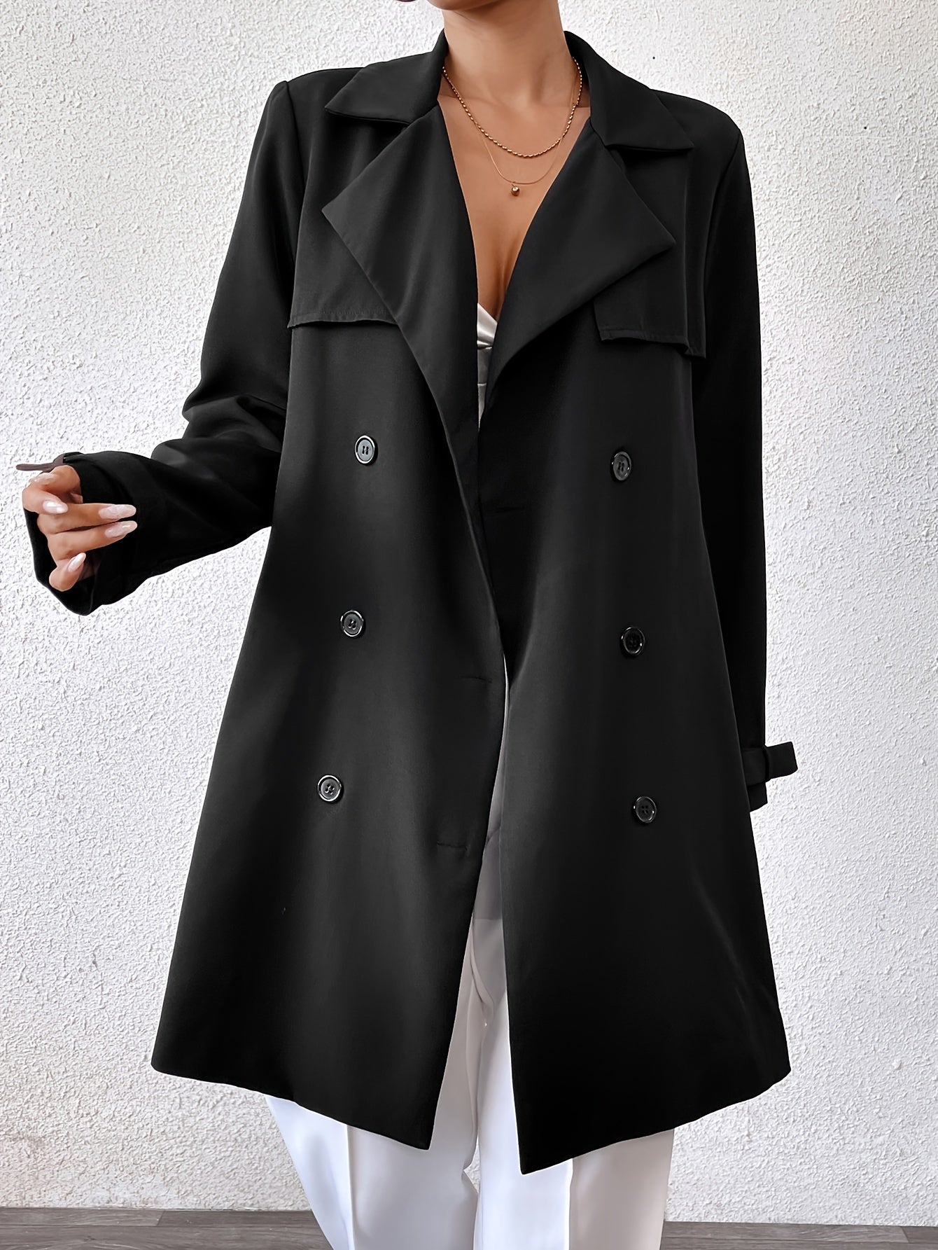 Dames Lange jas Dubbelzijdige met strikceintuur - Trench coat Zwart