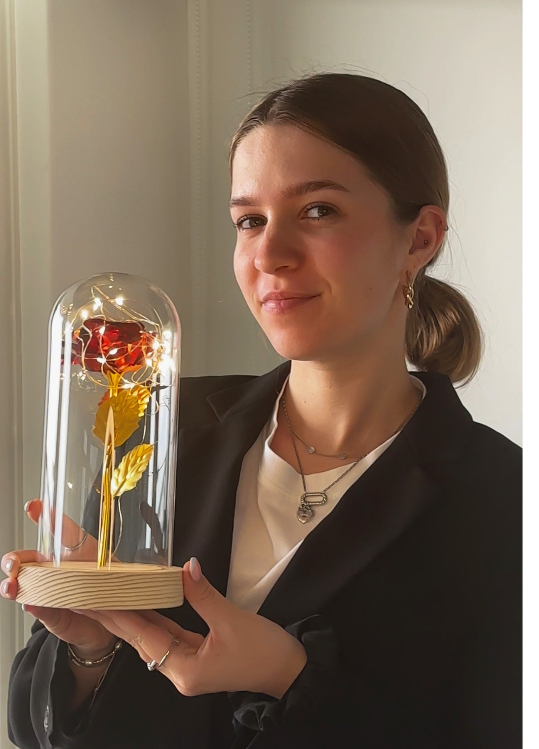 Roos Gouden Kleur In Glas Stolp 24-Karaats Eeuwige Roos