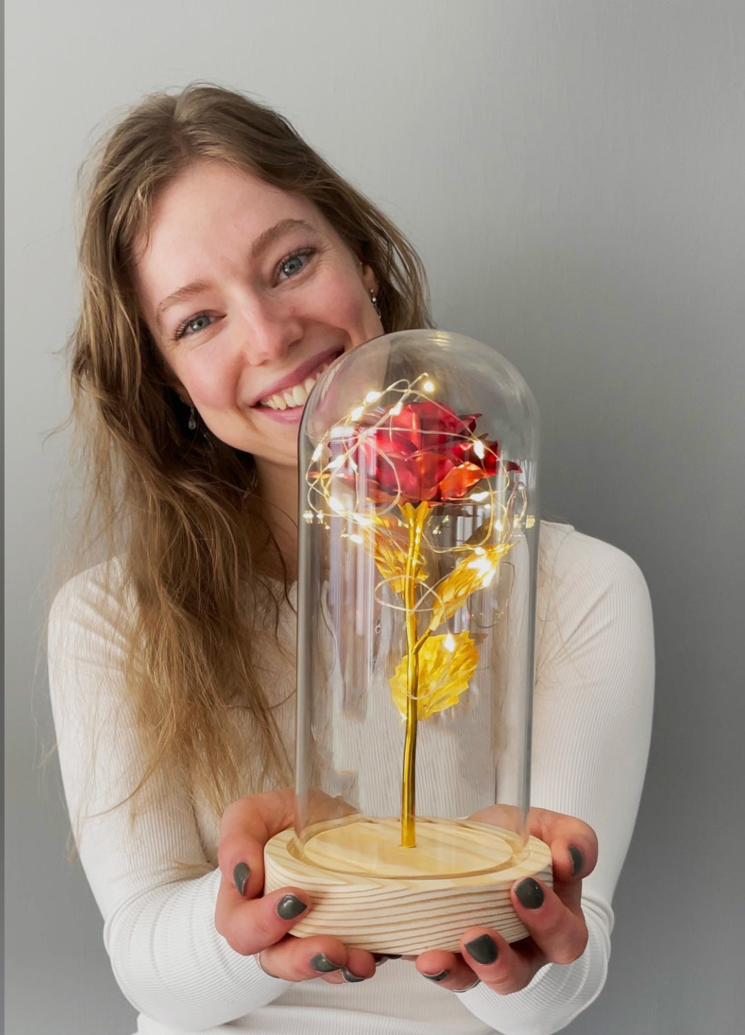 Roos Gouden Kleur In Glas Stolp 24-Karaats Eeuwige Roos