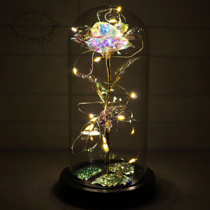 Roos Gouden Kleur In Glas Stolp 24-Karaats Eeuwige Roos Hemel