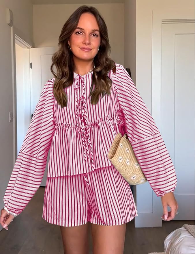 Dames Set Top en Shorts - Losse Pasvorm - Hoge Taille - Gestreept - Boho Stijl