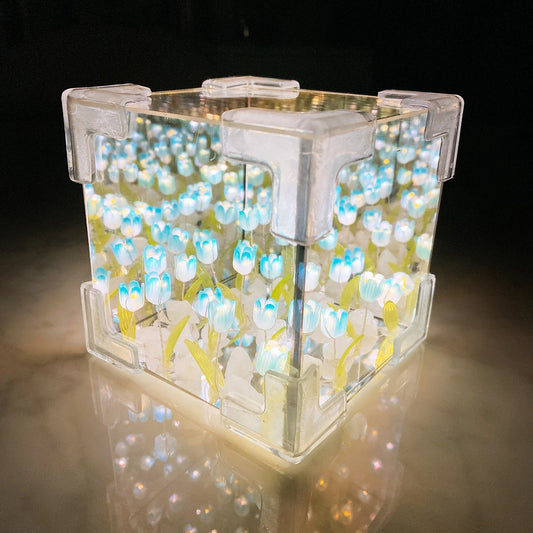 DIY Magische Spiegel Kubus Lamp met Oneindige Tulpen Blauw 2 Pack