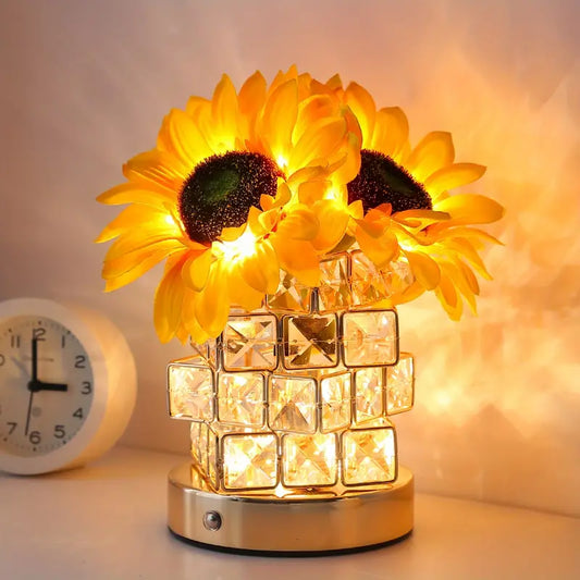 Elesso - Flower Touch Lamp | Oplaadbare Draadloze Tafellamp | 3 Kleuren Zonnebloem Nachtlamp
