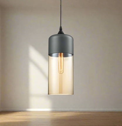 Glühzauber - Luxe Hanglamp van Mondgeblazen Glas en Hout Zwart cilinder | Bernstein