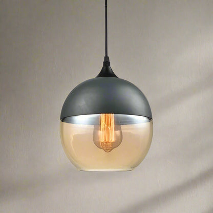 Glühzauber - Luxe Hanglamp van Mondgeblazen Glas en Hout Zwart Peer | Amber