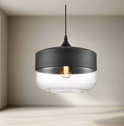 Glühzauber - Luxe Hanglamp van Mondgeblazen Glas en Hout Zwart Schaal | Transparant